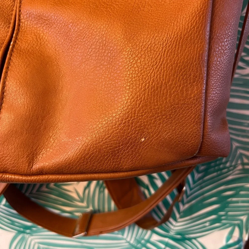 Mominside brown vegan leather convertible diaper bag backpack multiple pockets